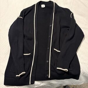 CABI black cardigan with white piping